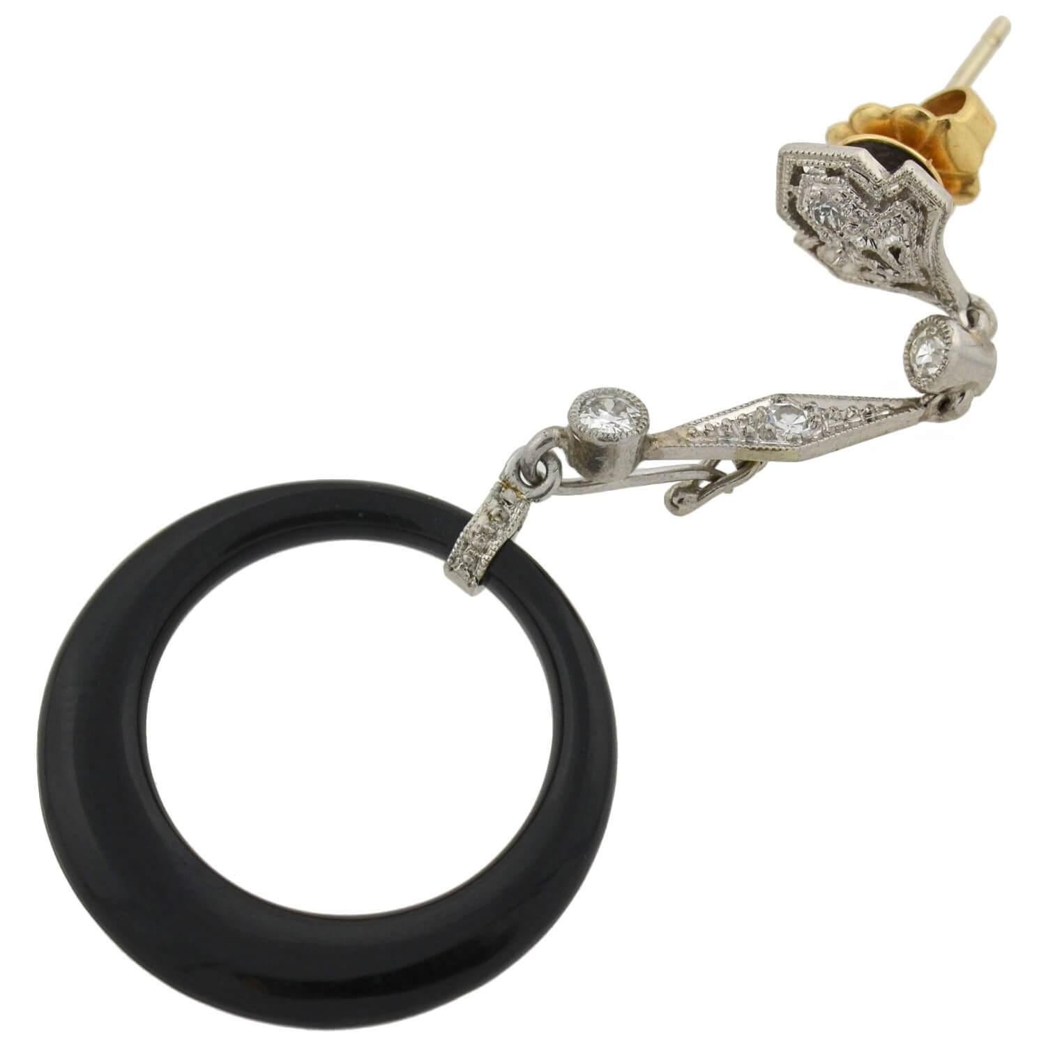 Art Deco Diamond, Jadeite, Onyx and Rock Quartz Crystal Convertible Earrings 2
