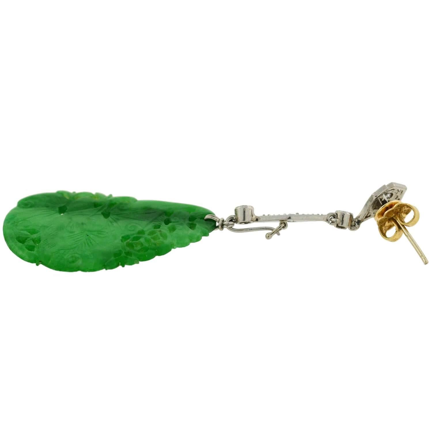 Art Deco Diamond, Jadeite, Onyx and Rock Quartz Crystal Convertible Earrings 3