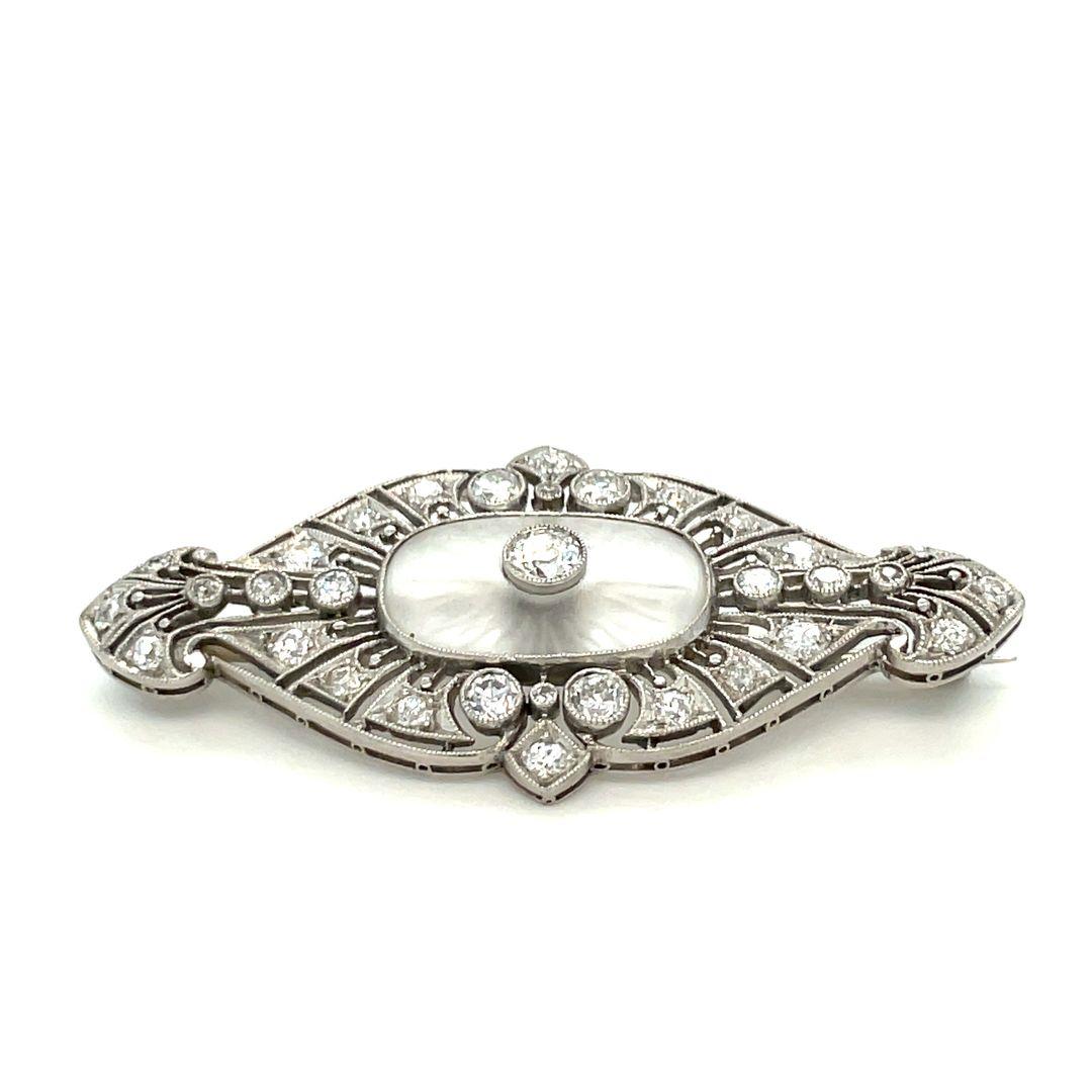 Old European Cut Art Deco Diamond Lace Quartz Brooch For Sale