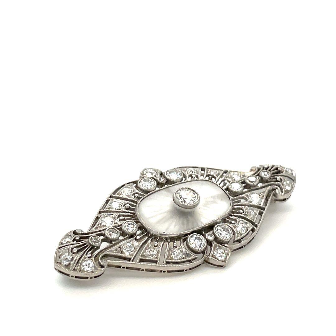 Art Deco Diamond Lace Quartz Brooch In Excellent Condition For Sale In beverly hills, CA