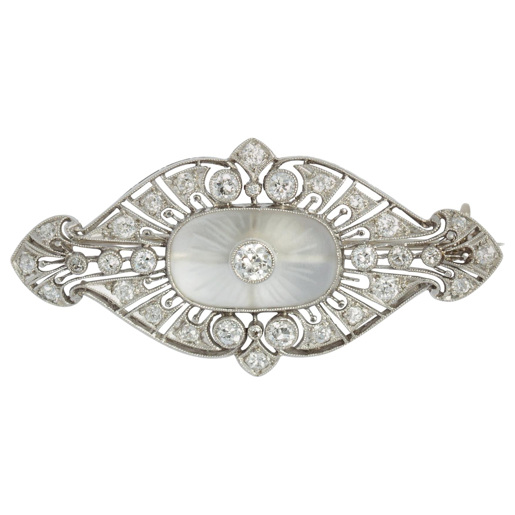 Art Deco Diamond Lace Quartz Brooch For Sale