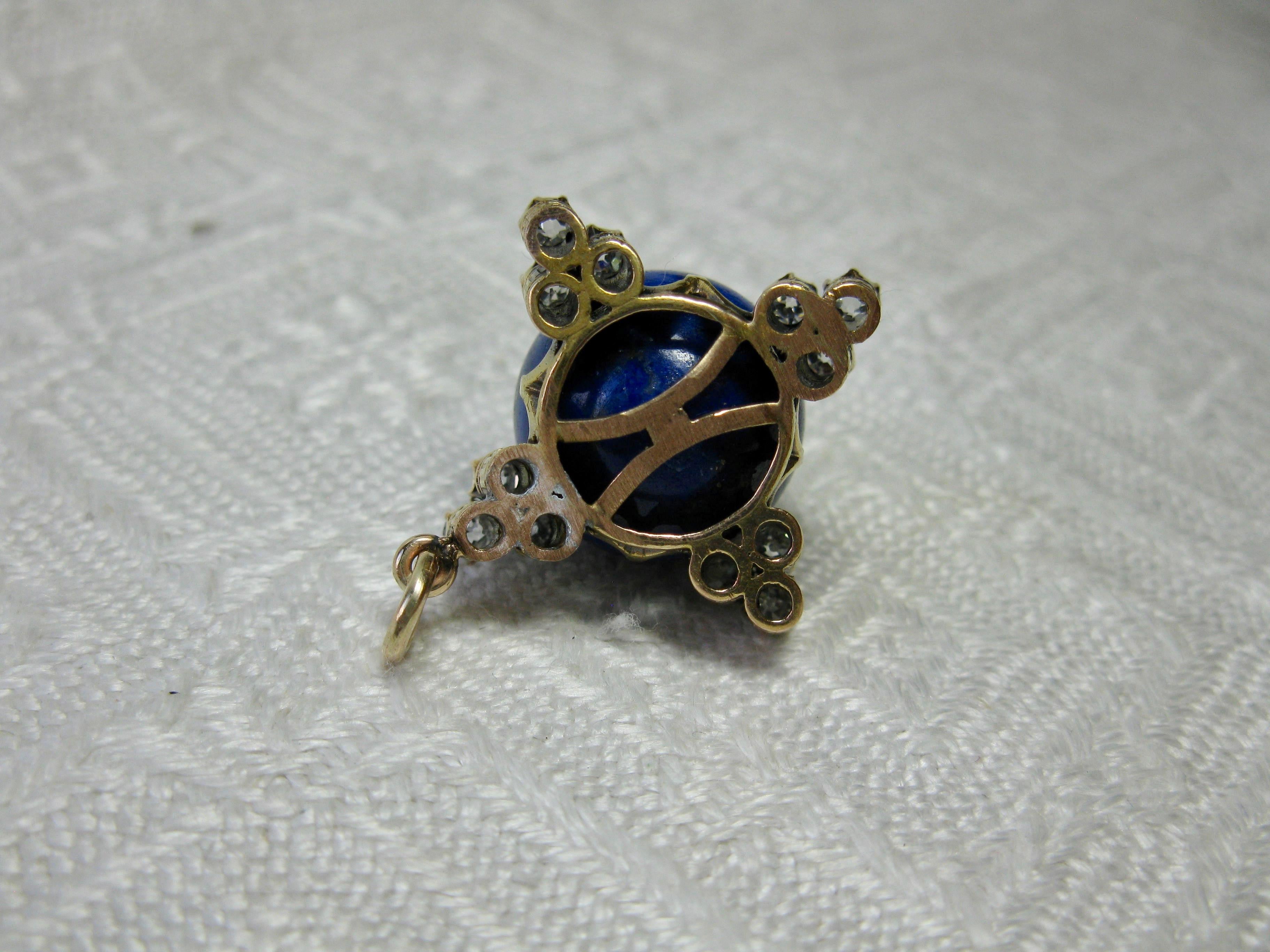 Art Deco Diamond Lapis Lazuli Pendant Old Mine Cut Diamonds Gold For Sale 1