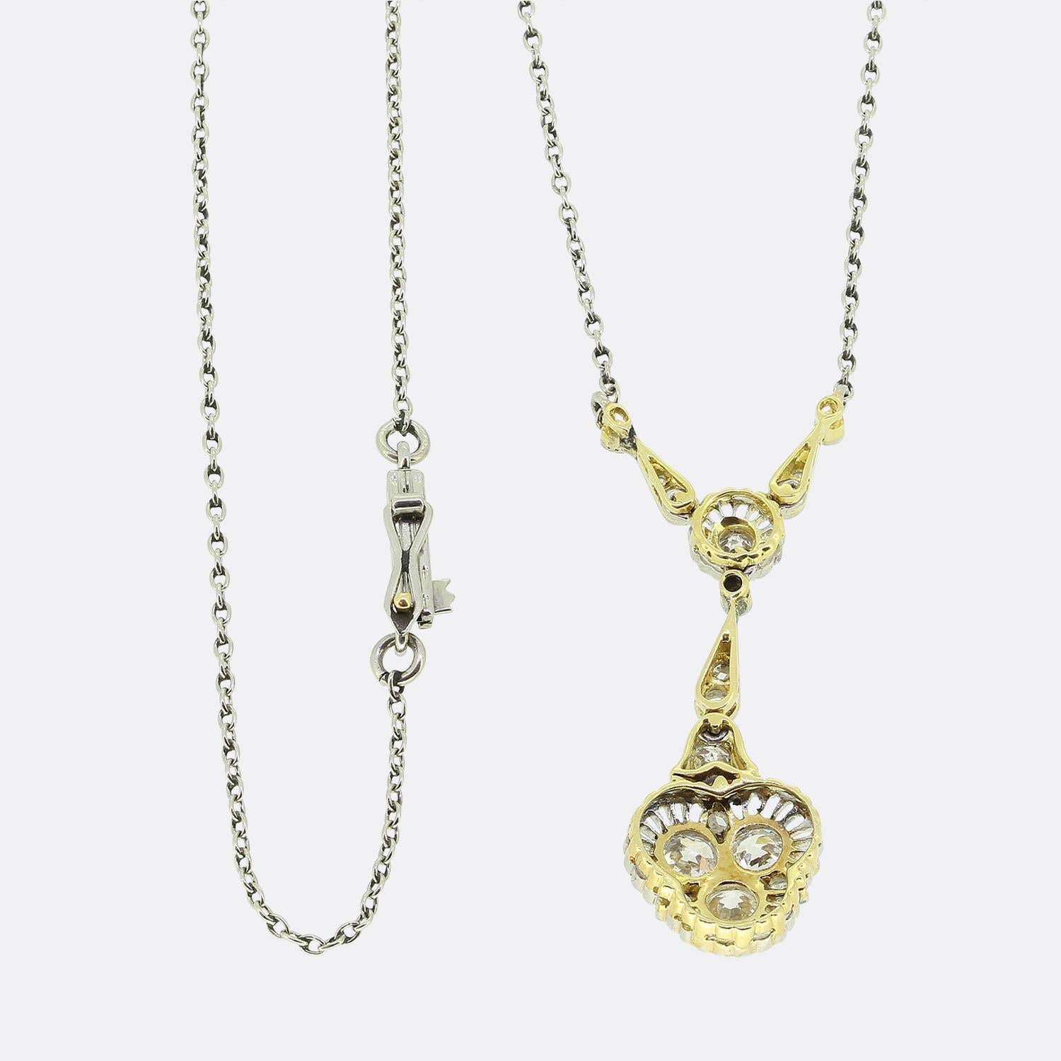Taille vieille Europe Collier Lavalier Art Déco à diamants en vente