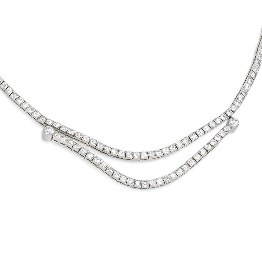 Art Deco Diamond Line Necklace with Center Swag In Excellent Condition In New York, NY