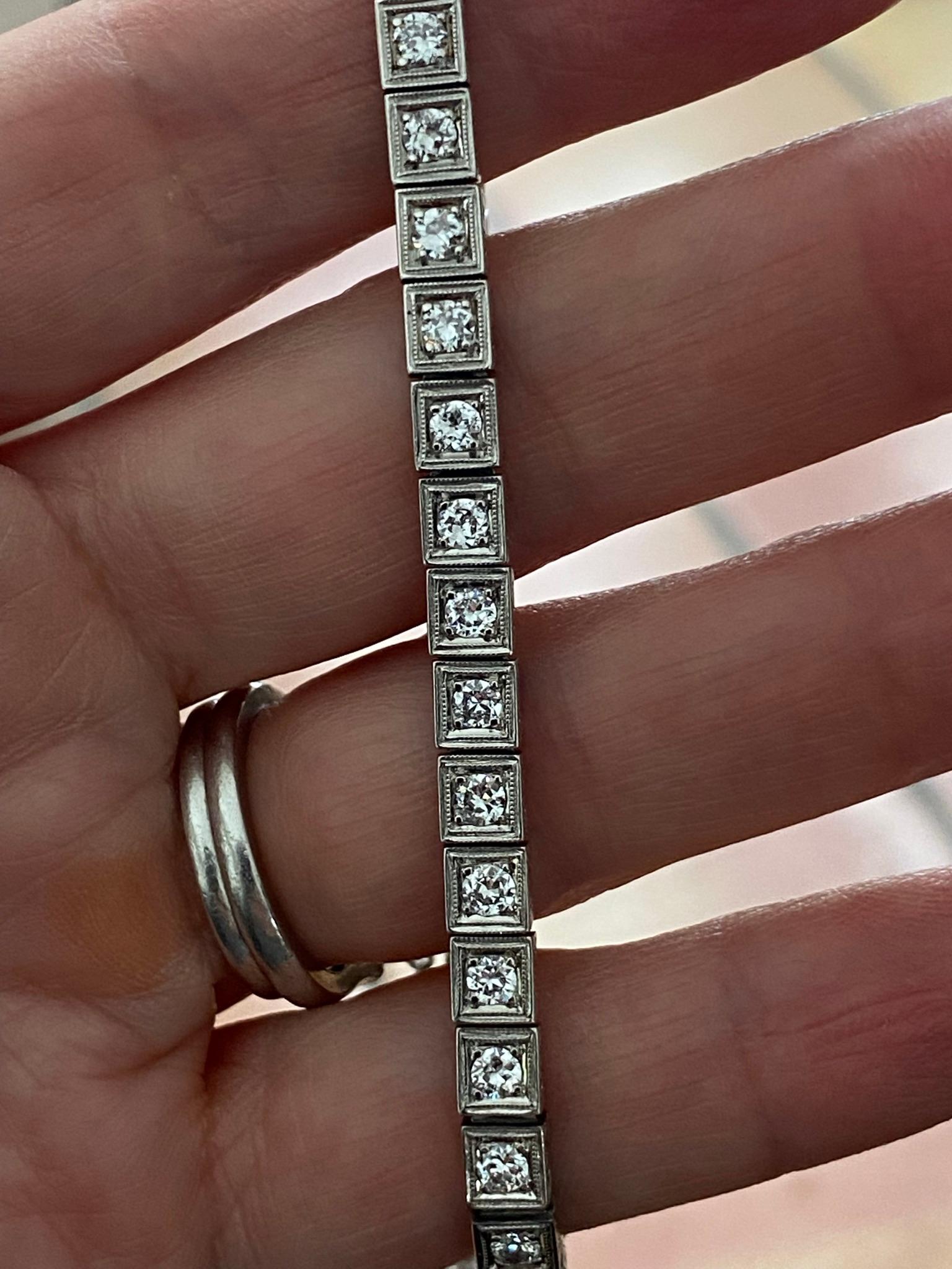 Old European Cut Art Deco Diamond Link Bracelet For Sale
