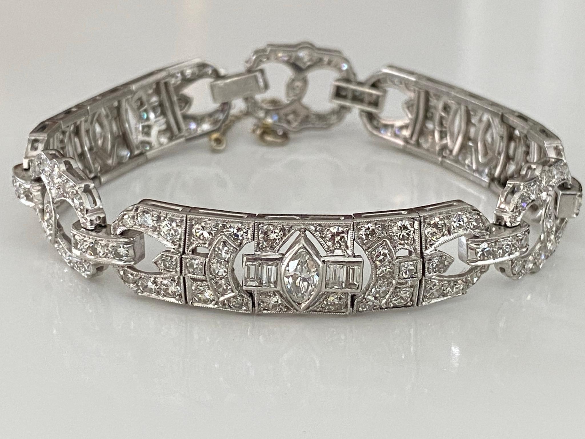 Mixed Cut Art Deco Diamond Link Bracelet For Sale