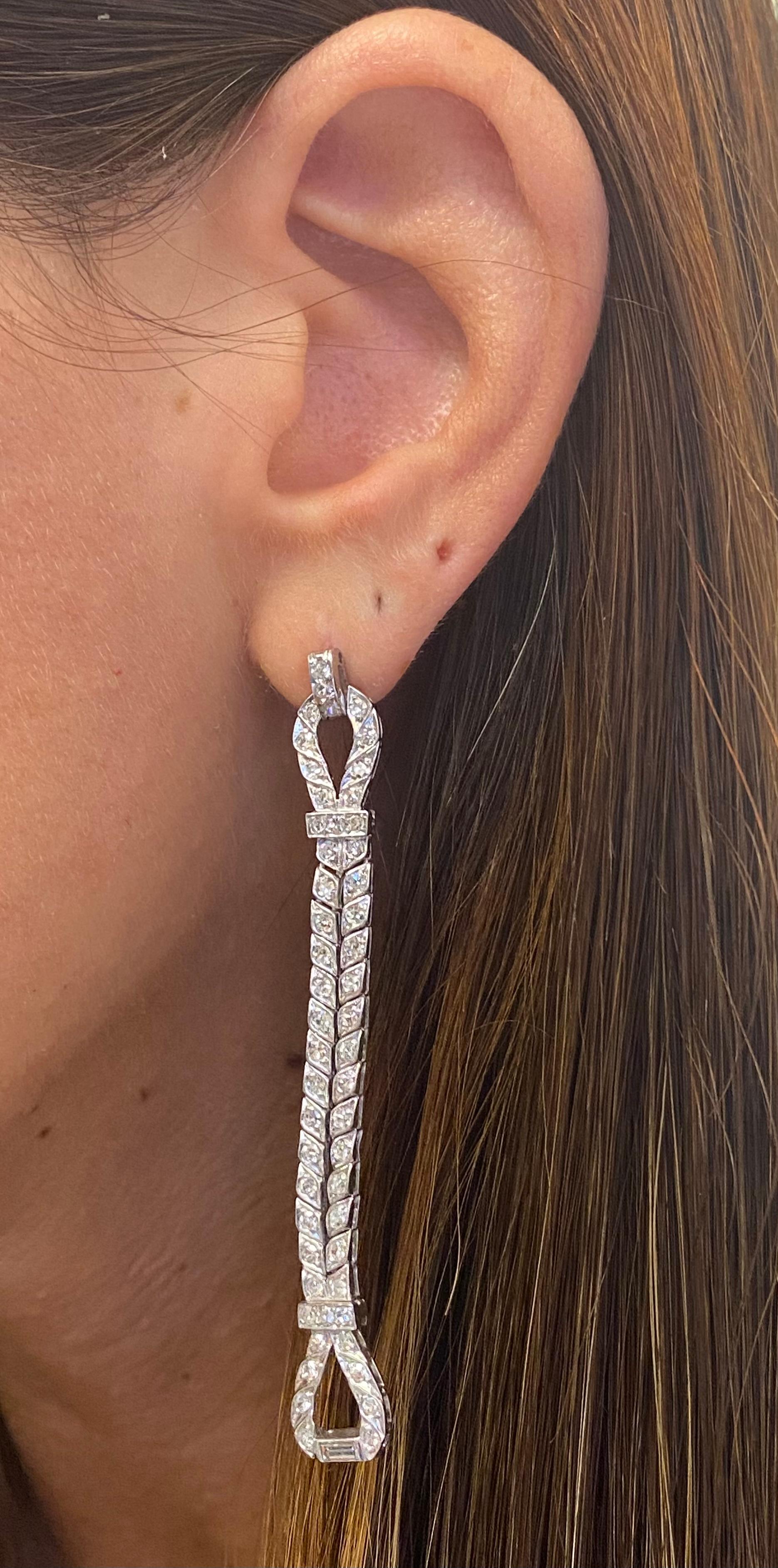 Round Cut Art Deco Diamond Loop Earrings For Sale