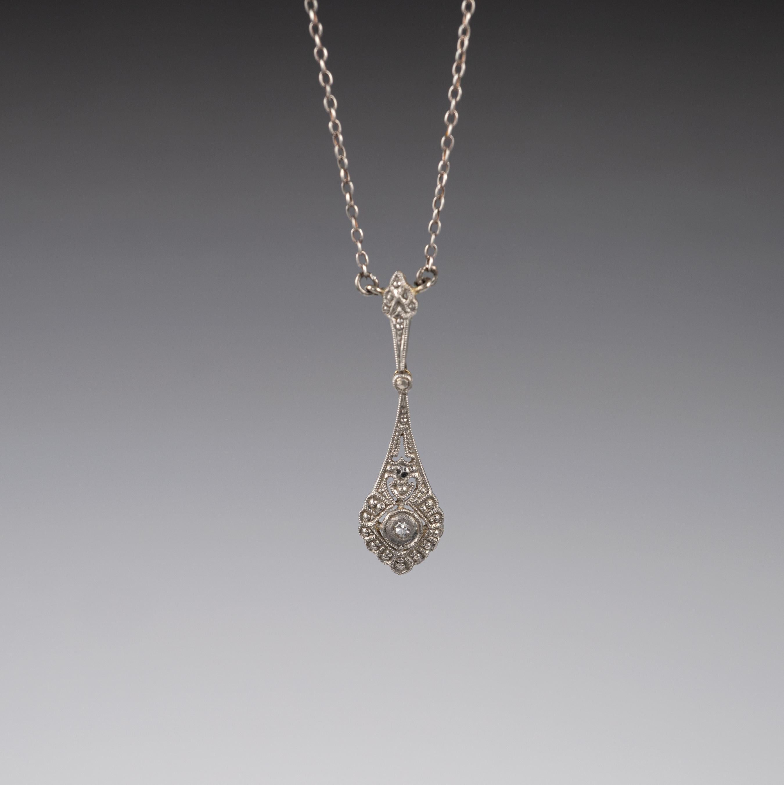 Art Deco Diamond Marcasite Pendant Necklace 14 Karat Gold and Silver, circa 1925 3