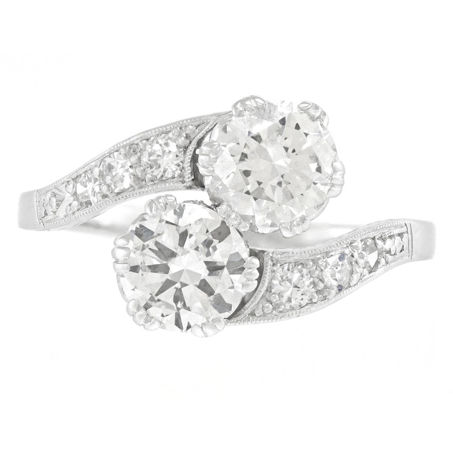 Art Deco Diamond Moi-et-Toi Ring (Brillantschliff) im Angebot