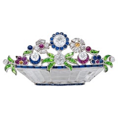 Art Deco Diamond Multi-Gem Platinum Vintage Giardinetto Flower Brooch