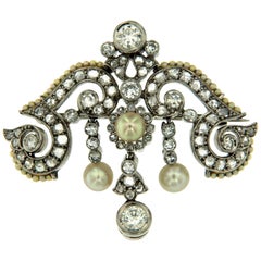 Art Deco Diamond Natural Pearl Platinum Brooch