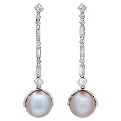 Art Deco Diamond Natural Saltwater Pearl Platinum Antique Drop Earrings GIA