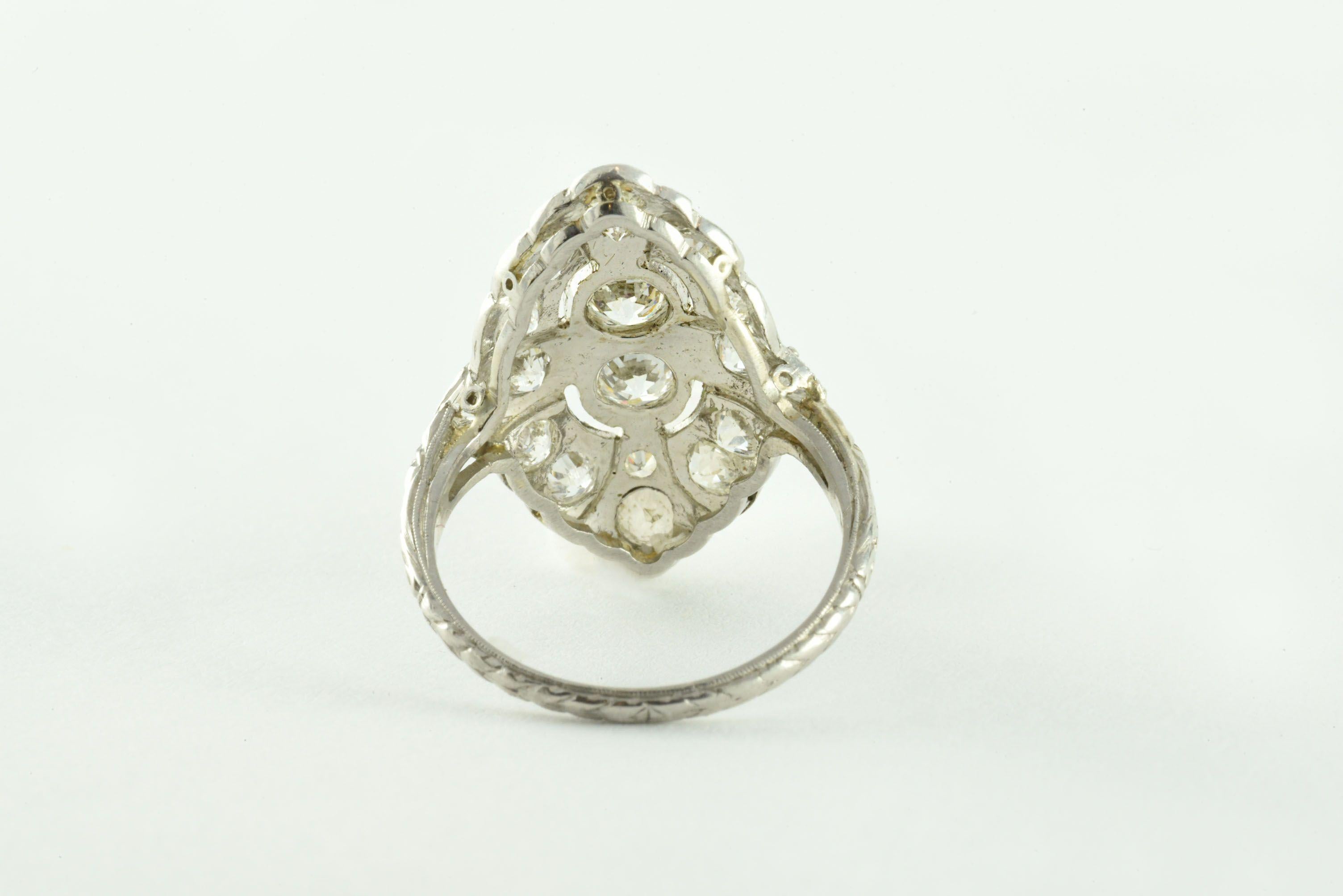 Old European Cut Art Deco Diamond Navette Dinner Ring For Sale