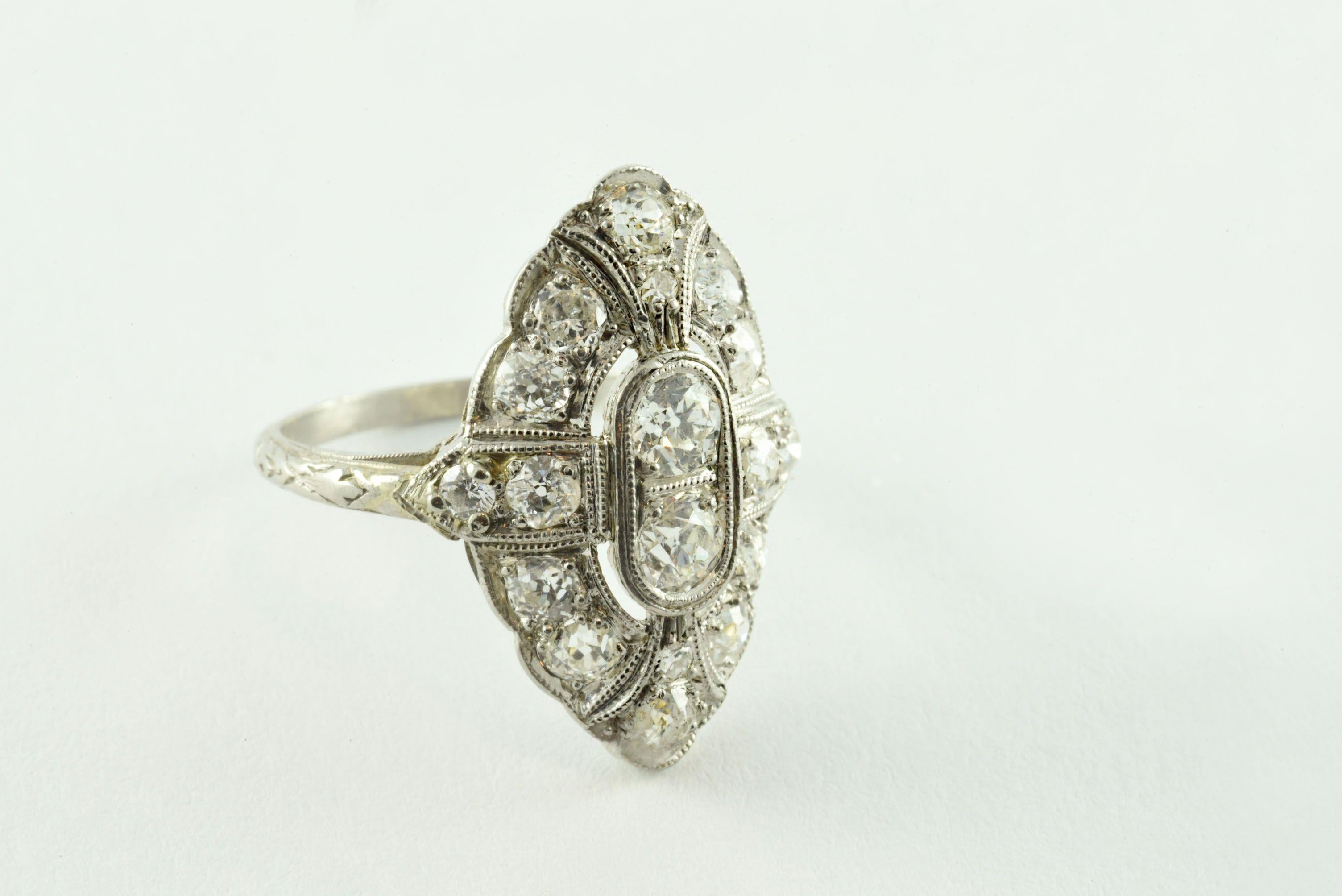 Art Deco Diamond Navette Dinner Ring In Good Condition For Sale In Denver, CO