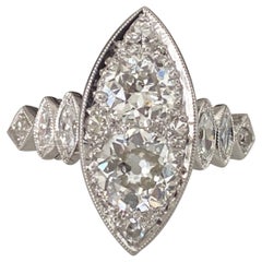 Anello da cena Art Deco con diamante Navette