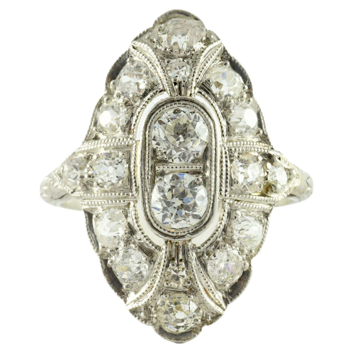 Art Deco Diamond Navette Dinner Ring For Sale