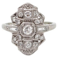 Art deco diamond navette ring in gold and platinum, French Art Deco jewelry