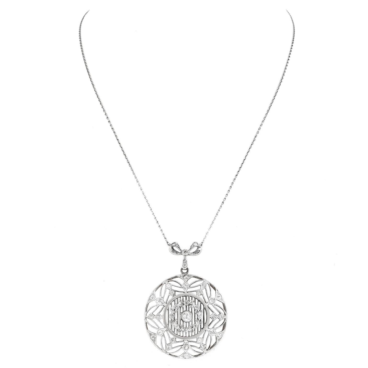 Round Cut Art Deco Diamond Necklace c1920s
