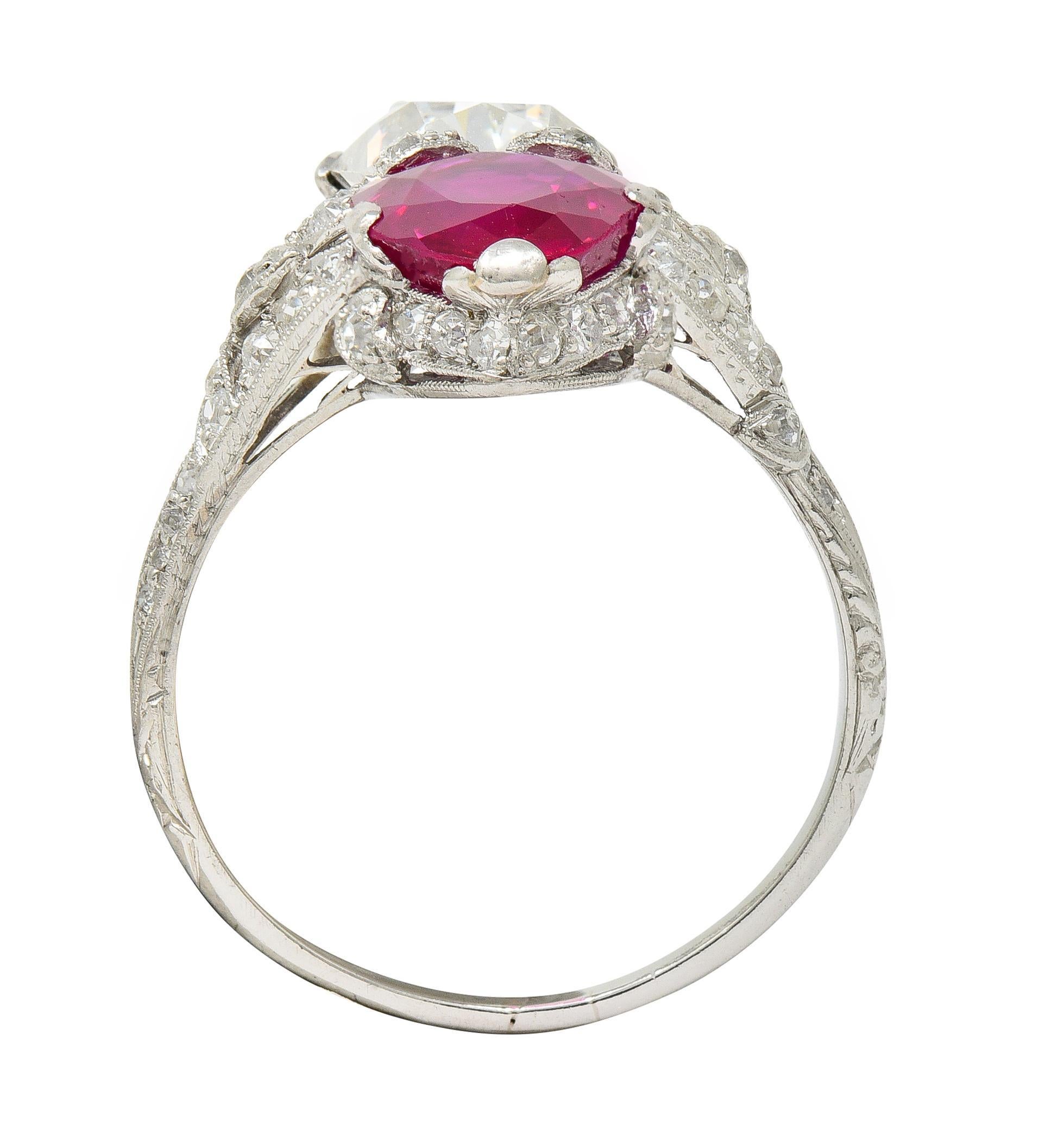 Art Deco Diamond No Heat Burma Ruby Platinum Toi-Et-Moi Antique Ring GIA AGL For Sale 7