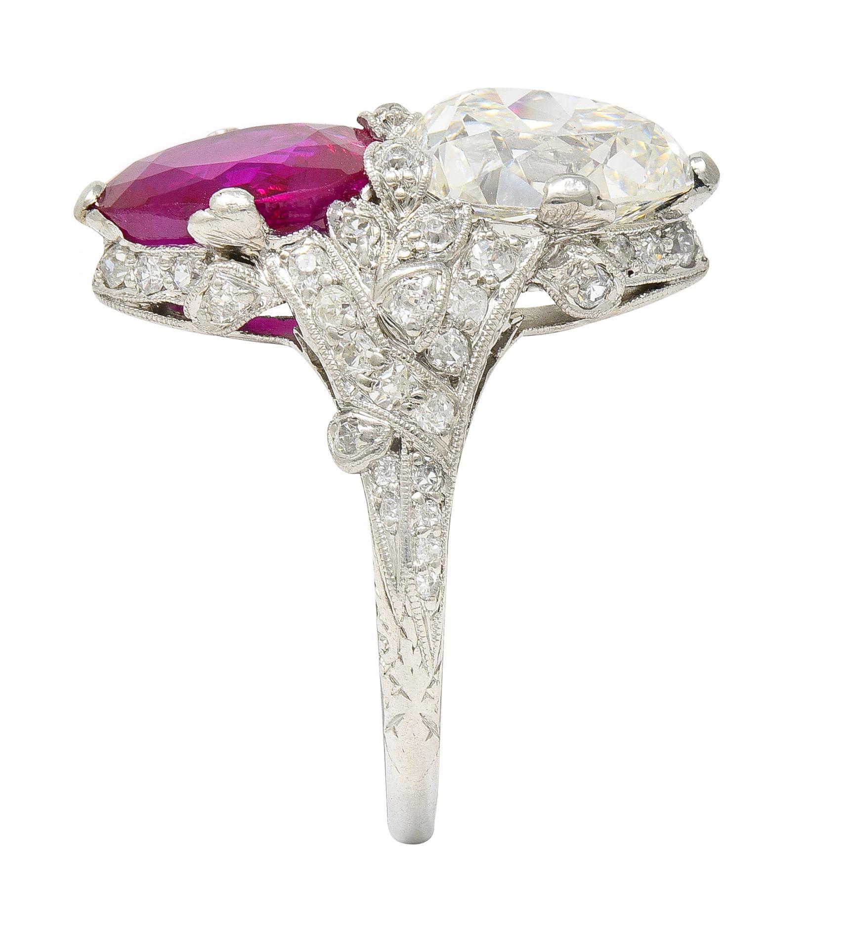 Art Deco Diamond No Heat Burma Ruby Platinum Toi-Et-Moi Antique Ring GIA AGL For Sale 8