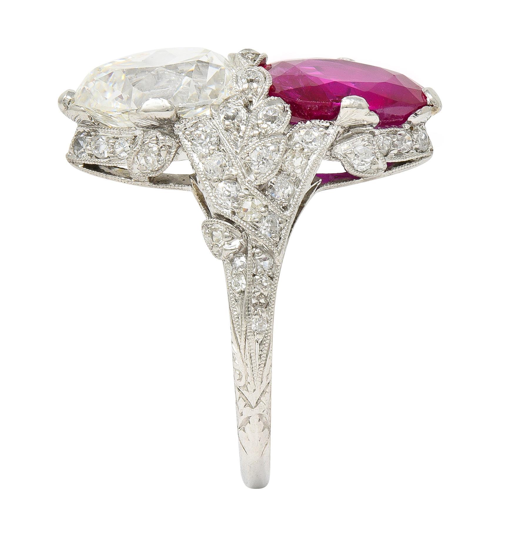 Art Deco Diamond No Heat Burma Ruby Platinum Toi-Et-Moi Antique Ring GIA AGL For Sale 9
