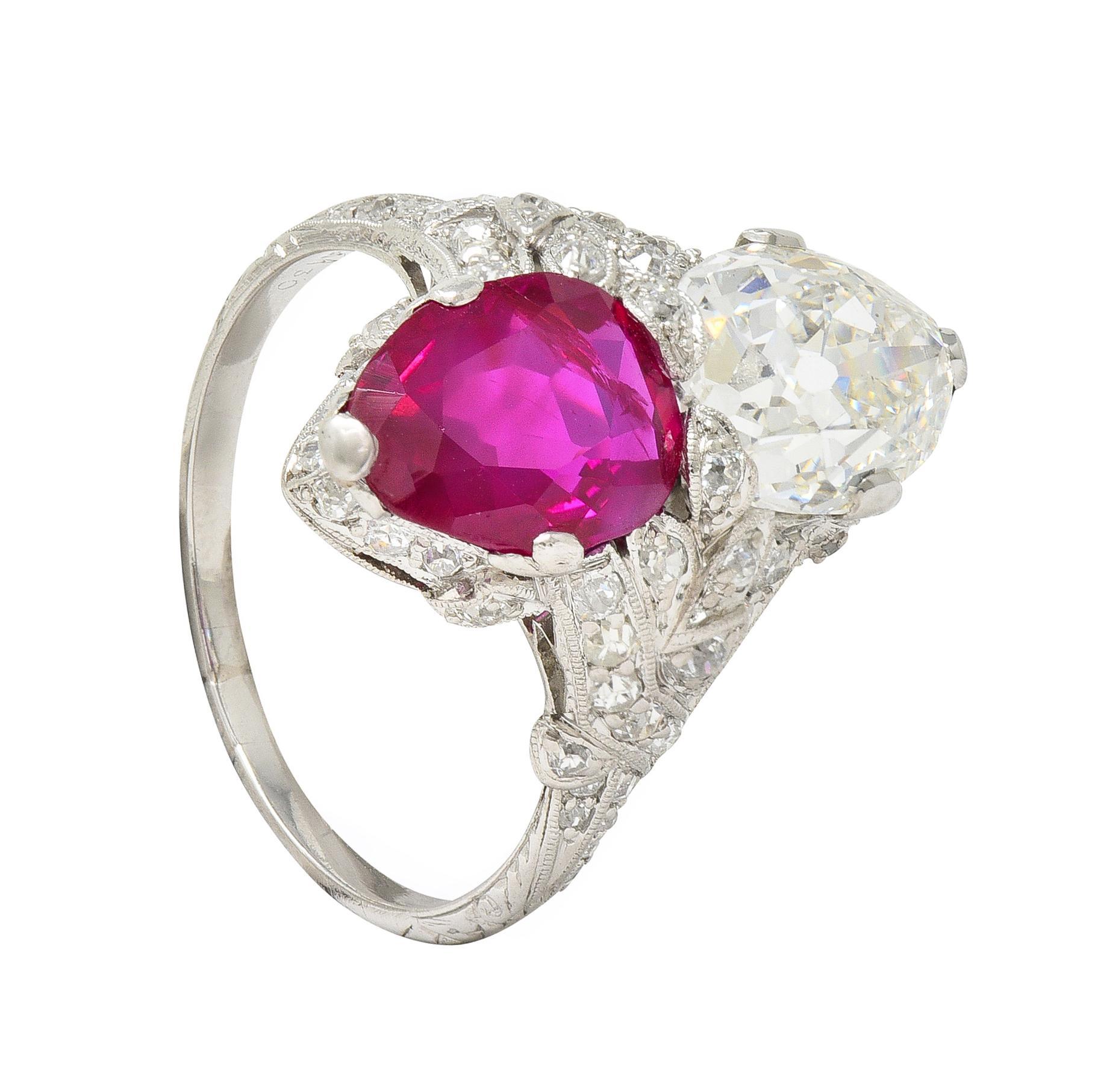 Art Deco Diamond No Heat Burma Ruby Platinum Toi-Et-Moi Antique Ring GIA AGL For Sale 10
