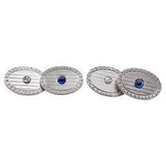 Art Deco Diamond, No Heat Sapphire Night & Day Cufflinks in Platinum