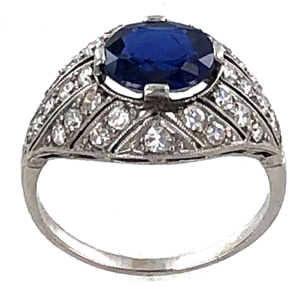Art Deco Diamond Natural No Heat Blue Sapphire Platinum Cocktail Ring 1