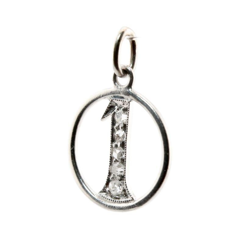 Old Mine Cut Art Deco Diamond Number One 1 Charm in Platinum Circa 1920's For Sale