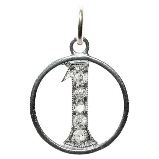 Art Deco Diamond Number One 1 Charm in Platinum Circa 1920's For Sale