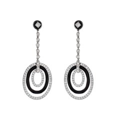 Art Deco Diamond & Onyx Dangle Earrings