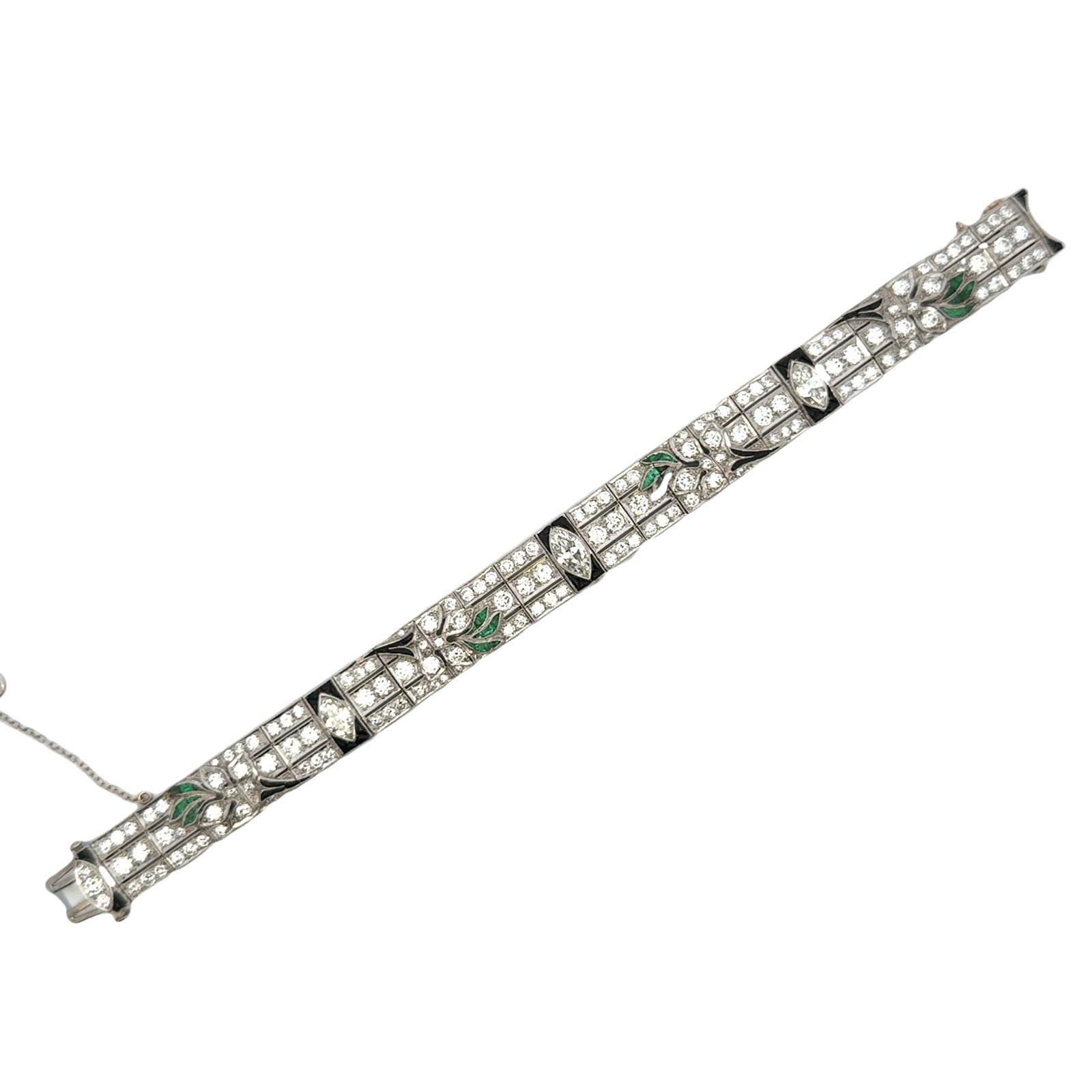 Art Deco Diamant Onyx Smaragd Platin Linie Armband frühes 20. Jahrhundert im Zustand „Hervorragend“ in Boca Raton, FL