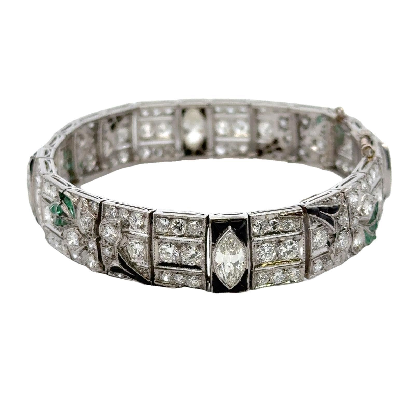 Art Deco Diamant Onyx Smaragd Platin Linie Armband frühes 20. Jahrhundert Damen
