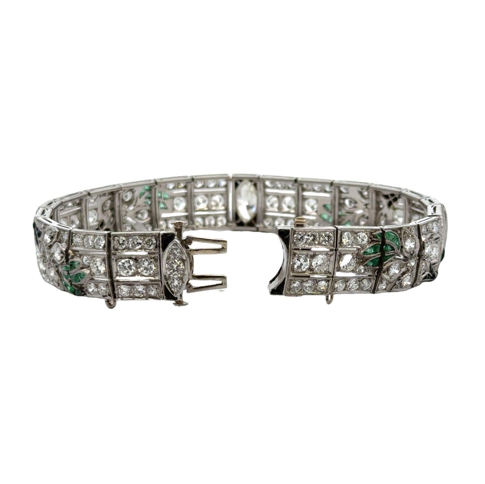Art Deco Diamant Onyx Smaragd Platin Linie Armband frühes 20. Jahrhundert 1