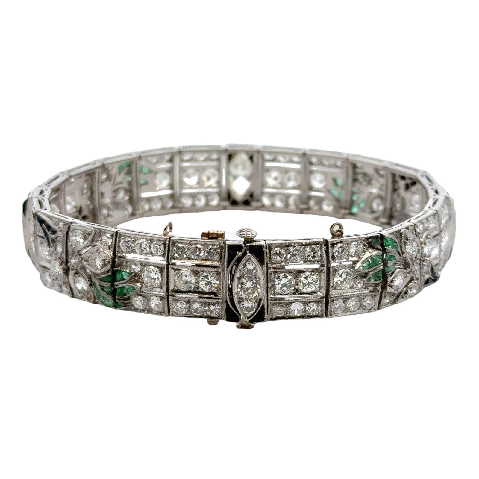 Art Deco Diamant Onyx Smaragd Platin Linie Armband frühes 20. Jahrhundert 3
