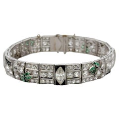 Art Deco Diamant Onyx Smaragd Platin Linie Armband frühes 20. Jahrhundert