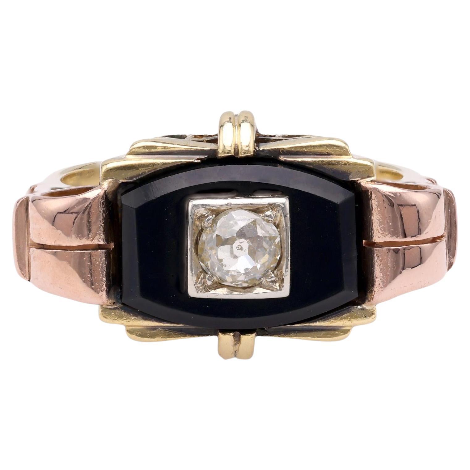 Art Deco Diamond Onyx Gold Ring For Sale