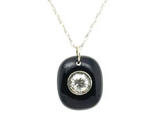 Art Deco Diamond Onyx Necklace Pendant 14K Antique .35ct Original 1930's-1940's