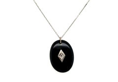 Art Deco Diamond Onyx Necklace Pendant Old Cut 14K Antique Original 1920's