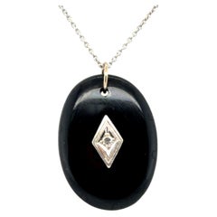 Art Deco Diamond Onyx Necklace Pendant Old Cut 14K Antique Original 1920's