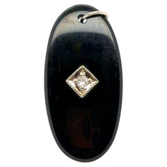 Art Deco Diamond Onyx Necklace Pendant Old Cut 14K Antique Original 1930's-1940'