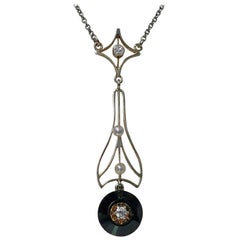 Art Deco Diamond Onyx Pendant, American, circa 1930
