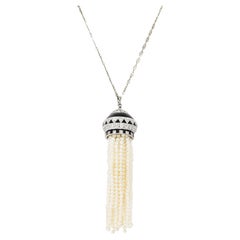 Art Deco Diamond Onyx Platinum 14 Karat Gold Tassel Pendant Necklace