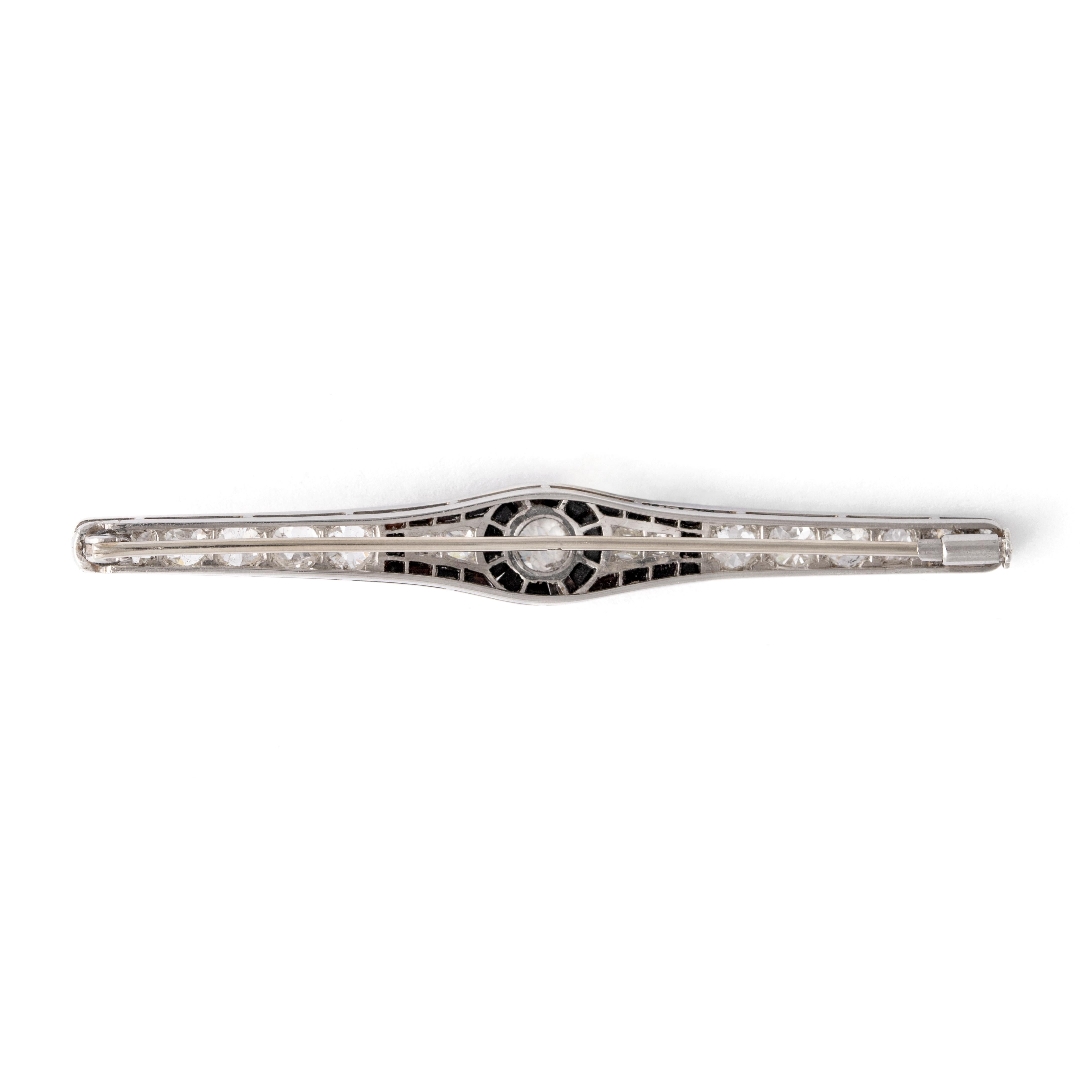 Art Deco Diamant Onyx Platin Barrette-Brosche (Art déco) im Angebot