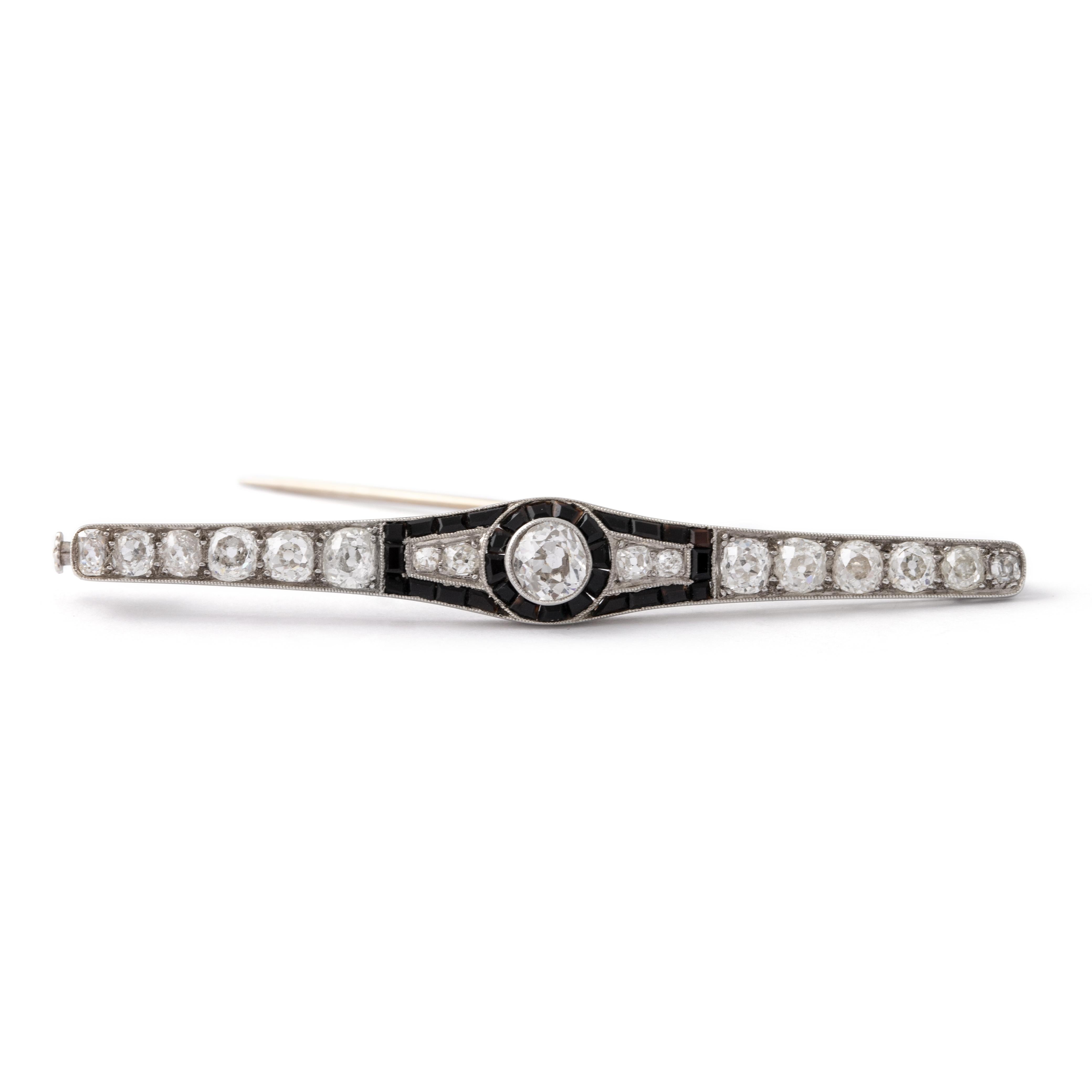 Art Deco Diamant Onyx Platin Barrette-Brosche für Damen oder Herren im Angebot