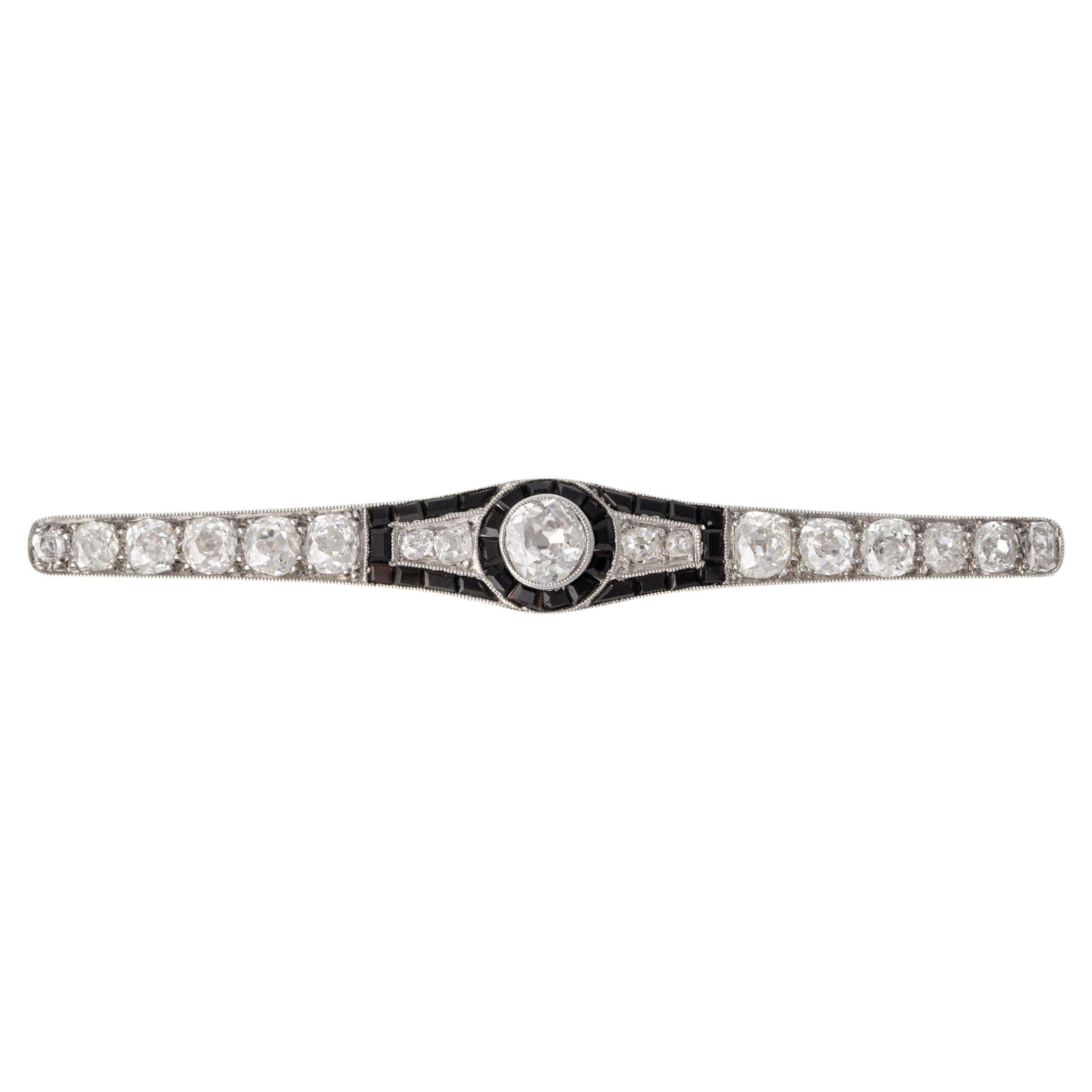 Art Deco Diamant Onyx Platin Barrette-Brosche im Angebot