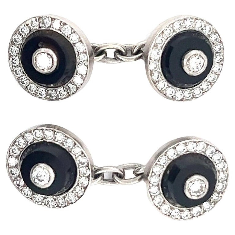 Art Deco Diamond Onyx Platinum Cufflinks For Sale at 1stDibs