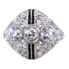 Art Deco Diamond Onyx Platinum Dinner Ring