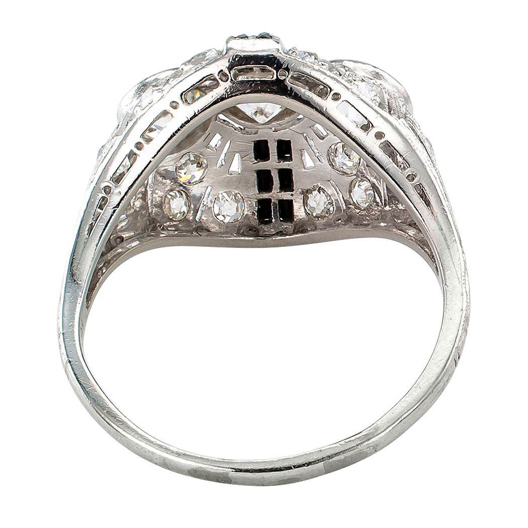 Art Deco Diamond Onyx Platinum Dinner Ring 1