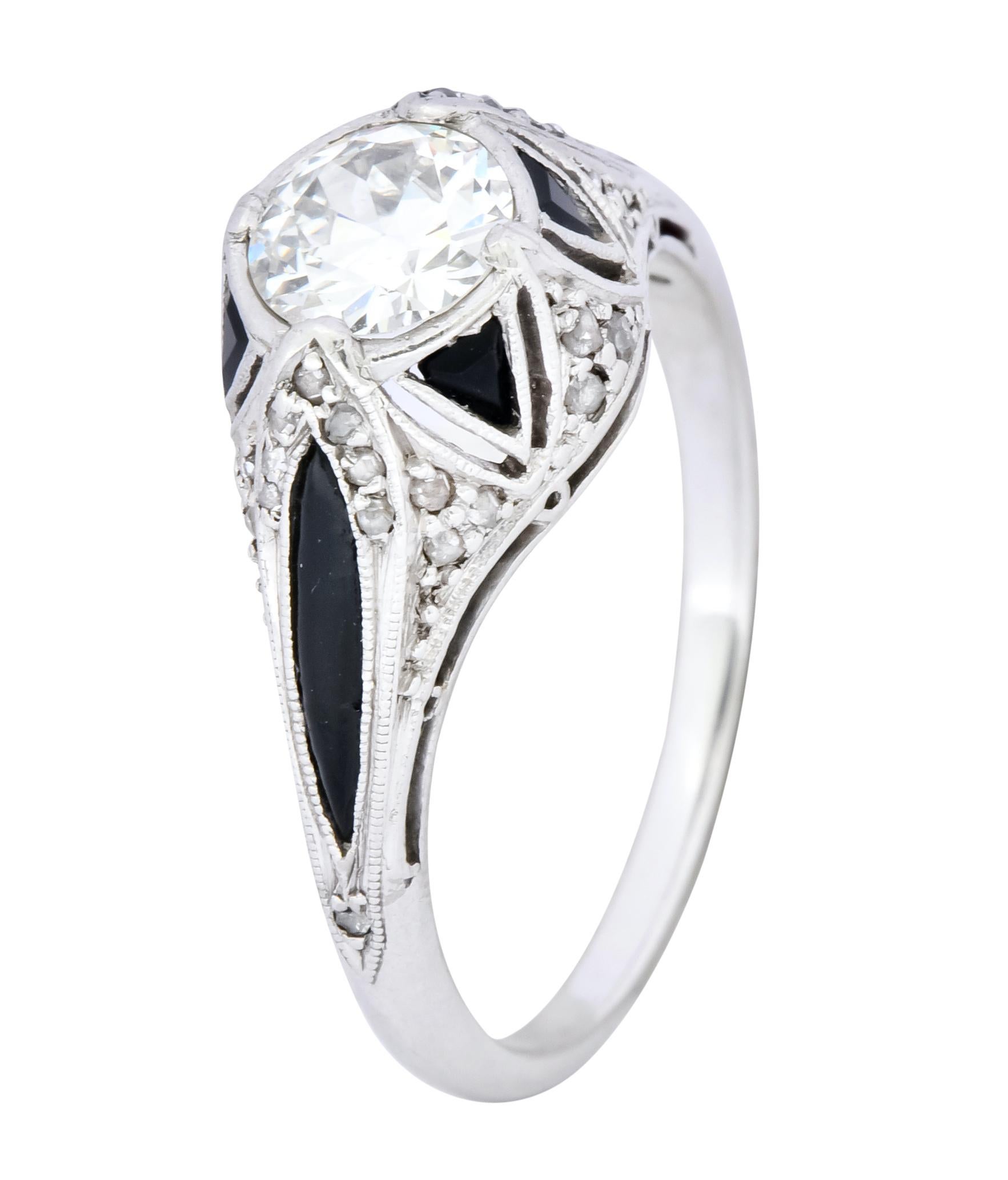 Art Deco Diamond Onyx Platinum Engagement Ring 3